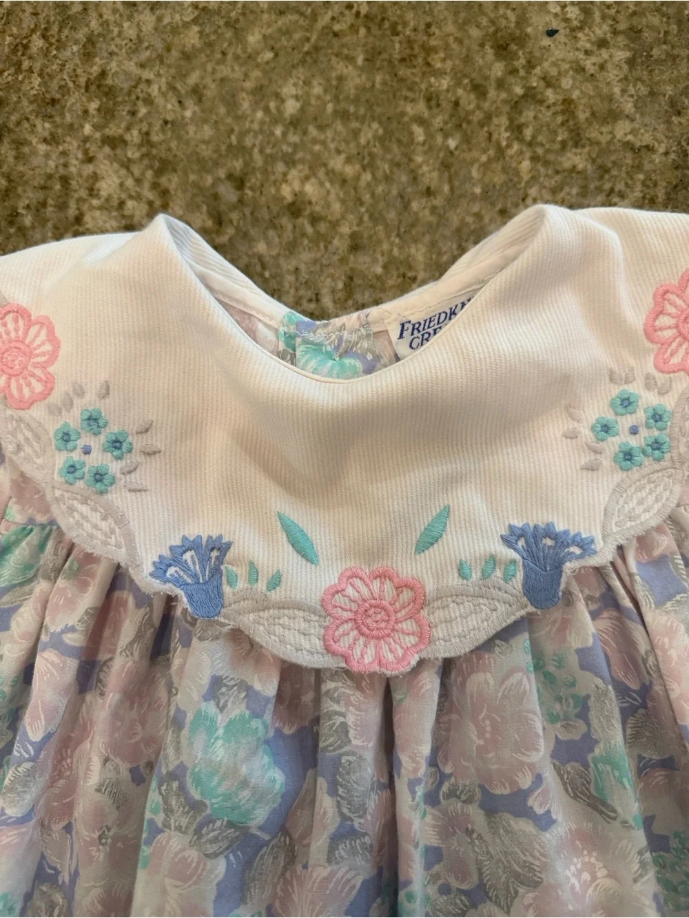 Friedknit Creations Toddler Dress Scalloped Embroidered Collar and Pastel Floral